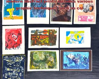 Lot 1318 Collection of ten midcentury modern abstract prints includes various graphic techniques such as col
