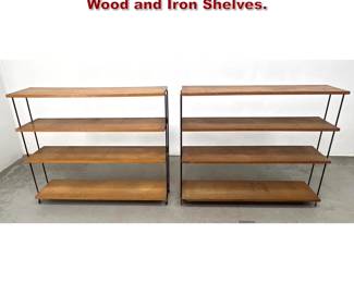 Lot 1313 Pair Vintage Mid Century Modern Wood and Iron Shelves. 