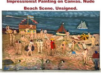 Lot 1469 Large Norman Rubington 1962 Impressionist Painting on Canvas. Nude Beach Scene. Unsigned.