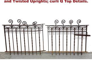 Lot 1564 2pc Vintage Iron Railing. Straight and Twisted Uprights curli Q Top Details. 