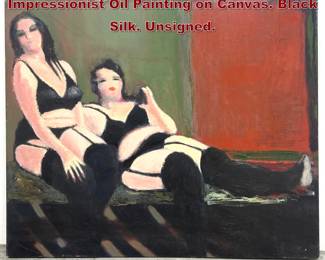 Lot 1444 Large Norman Rubington Impressionist Oil Painting on Canvas. Black Silk. Unsigned.