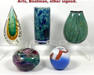 Lot 1500 5pcs Artisan Art Glass. Wheaton Arts, Boatman, other signed. 