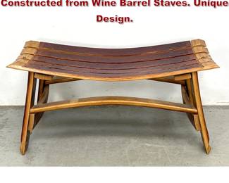 Lot 1257 Rustic Curved Top Bench Constructed from Wine Barrel Staves. Unique Design. 