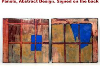 Lot 1233 Pair Enamel on Copper Wall Art Panels, Abstract Design. Signed on the back