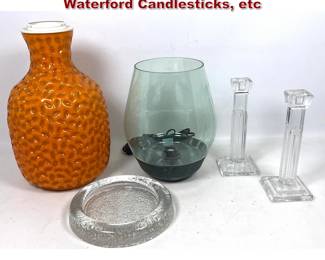 Lot 1515 5pcs Art Glass. Lamp base, Waterford Candlesticks, etc