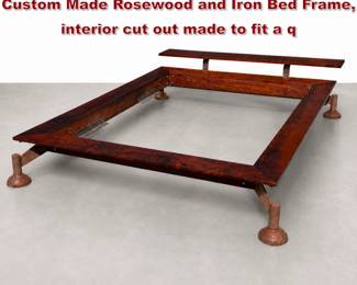 Lot 1411 Mid Century South American Custom Made Rosewood and Iron Bed Frame, interior cut out made to fit a q