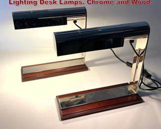 Lot 1358 Pair Louis Baldinger Architectural Lighting Desk Lamps. Chrome and Wood.