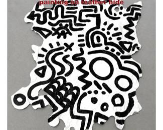 Lot 1236 Large vintage Keith Haring style painting on leather hide