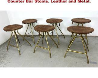 Lot 1390 Set 6 Four Hands Rockwell Ryder Counter Bar Stools. Leather and Metal. 