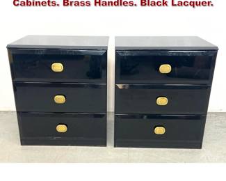 Lot 1331 Pair Lane Lacquer 3 Drawer Side Cabinets. Brass Handles. Black Lacquer. 