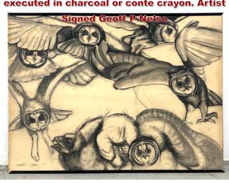Lot 1208 Largescale work on toned paper is executed in charcoal or conte crayon. Artist Signed Geoff P Nelso