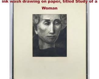 Lot 1229 Leslie Snow 1970 monochromatic ink wash drawing on paper, titled Study of a Woman
