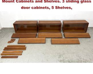 Lot 1293 Mid Century Modern Norway Wall Mount Cabinets and Shelves. 3 sliding glass door cabinets, 5 Shelves,