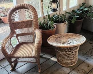 Wicker Rocker & Side Table