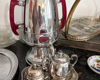 Vintage 1940's Vulcan Chrome and Bakelite Coffee Percolator, Cream and sugar