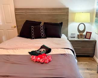 Modern Queen Panel Bed. Nightstand and dressers