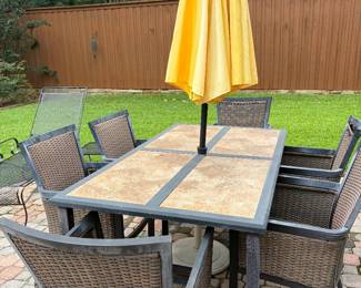 Patio Table with six chairs and umbrella
