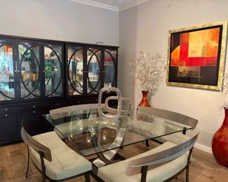 Elite Regal Glass Top Modern Dining Table with Four Benches for seating of eight plus