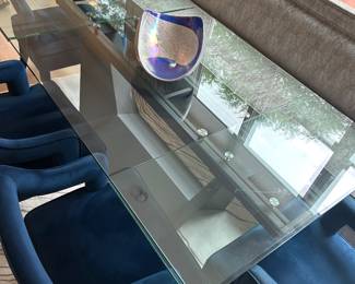 Tyrone Industrial Grey Steel Frame Glass Extendable Table - TABLE ONLY
