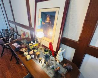 Side table, full of home, decor, and vintage items
