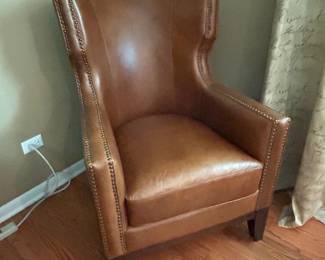 Leather wingback chair w/nailheads~
