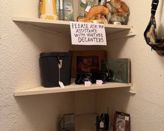 Vintage decanter collection, vintage binoculars, radios, viewmasters and more