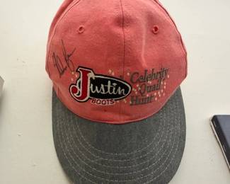 Justin Boots Cap signed by Nolan Ryan at the Justin Boots Celebrity Quail Hunt.