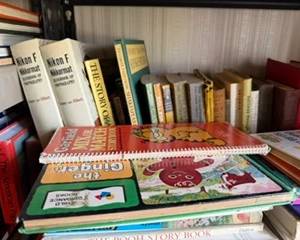 Books upstairs/closer look