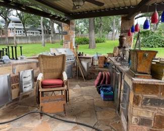 Antique wicker wheel chair, seat cushions