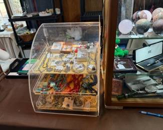 Jewelry showcase, sterling, turquoise, coral, lapis and more