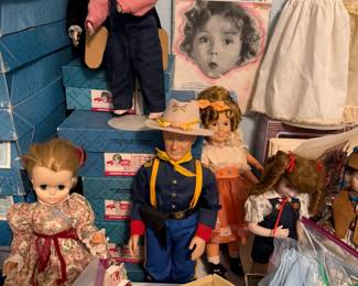 John Wayne, Shirley Temple, vintage dolls and doll clothes