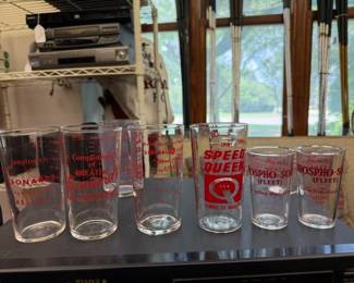Vintage Collectible Spped Queen, Leonards, General Electric advertising measuring glasses
