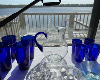 Cobalt Glasses with Pitcher