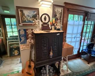 Vintage carved barware cabinet