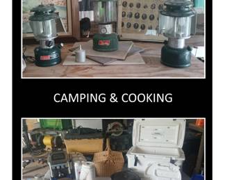 Camping / Deep Blue Cooler / Vintage Coleman Lanterns / Cast Iron Cookware / Electric Deep Fryer