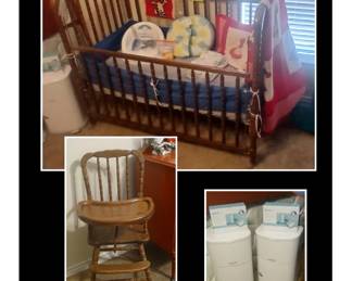 Vintage Crib / Vintage High Chair / Diaper Bucket
