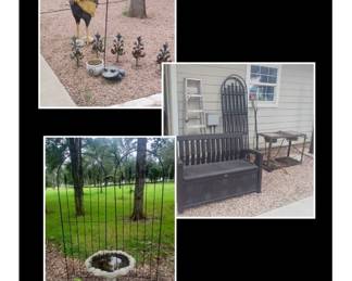 Bird Bath / Storage Bench / Trellis / Outdoor Metal Art / Large Rooster