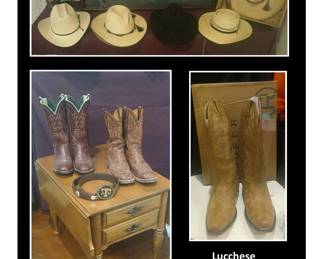 Lucchese Ostrich Boots / Custom Boots / Stetson Hats / Maple Side Table