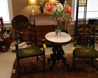 Antique chair and rocker, Victorian Italian marble top table