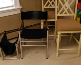 Mid-Century Modern arm chair, Mid-Century Modern magazine holder, pair bar chairs