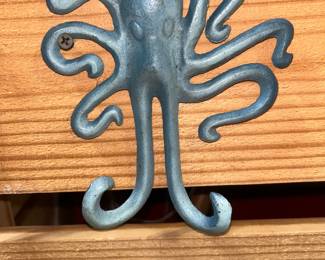 Blue cast iron octopus double wall hook