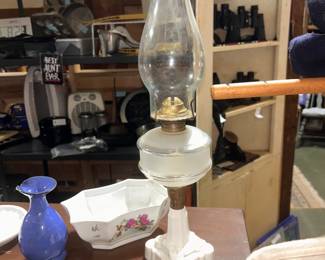 Vintage milk glass oil lamp