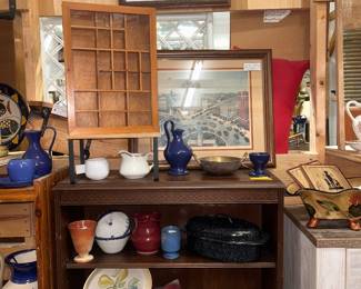 Pottery, Vintage wood display case with glass