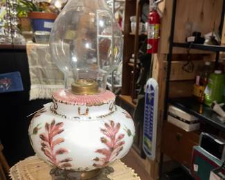 Vintage painted oil lamp