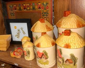 Marks & Rosenfeld canisters - Farmhouse theme, giraffe print, 