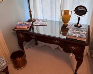 Queen Anne Mahogany Desk with Glass Protective Top