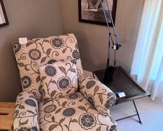 Antique Chair with New Upholstery.  Hammered Ultra Modern Folding Table