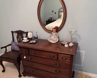Vintage Cherry Dresser and Mirror