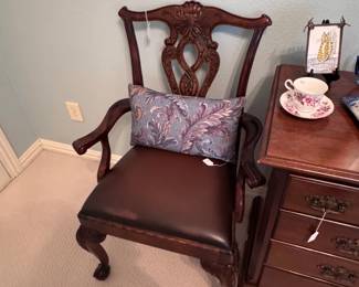 Chippendale Style Chair with Leather Seat