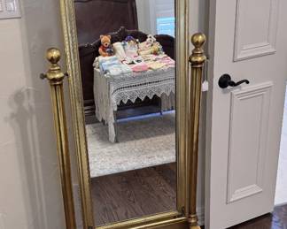 Mid-century gold floor mirror, Hollywood Regency